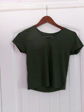 Dark Green Ribbed V-neck Baby Tee